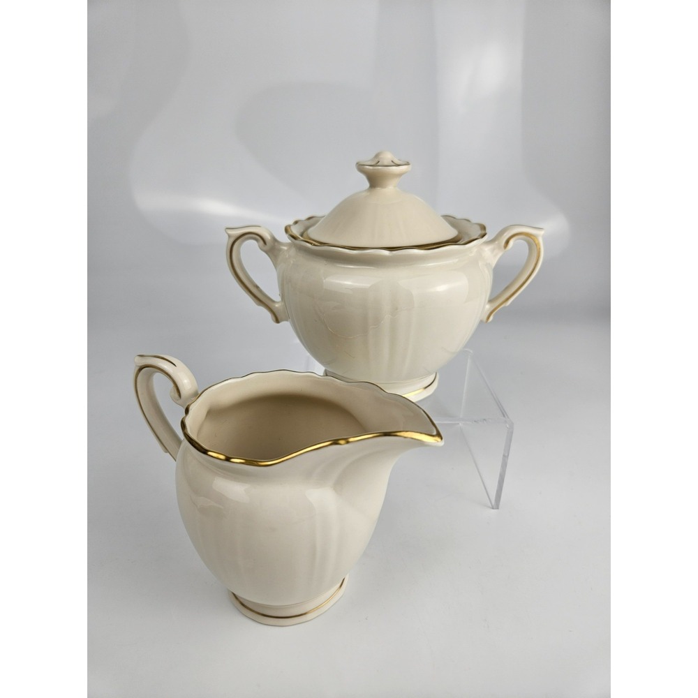 Syracuse China Old Ivory Creamer & Covered Sugar Bowl Gold Trim
